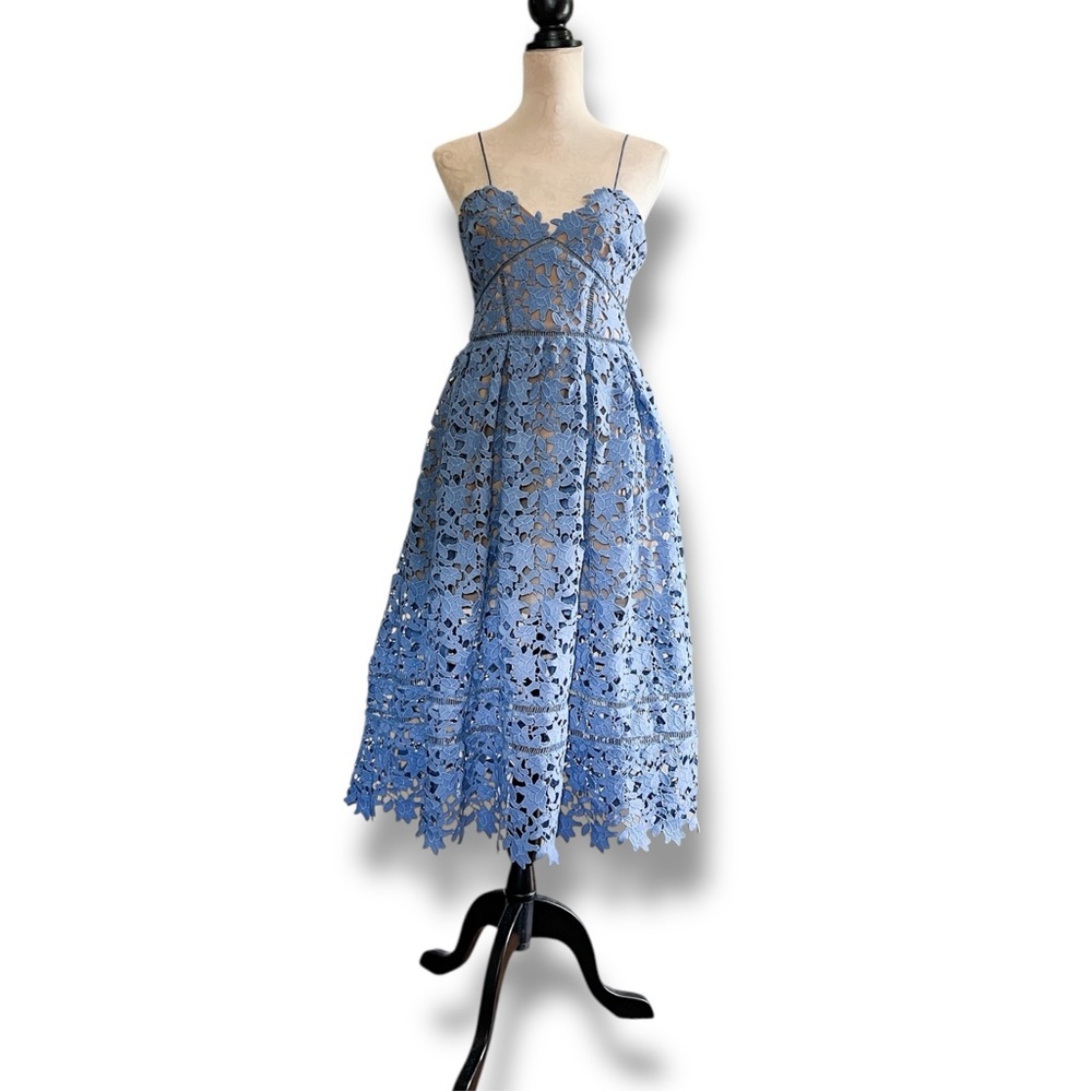 Self-Portrait Azaelea Cornflower Blue Lace Midi Dress, Size 8